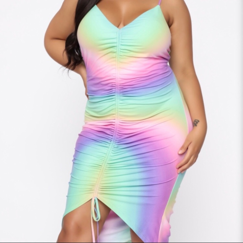 Multi-color rushed mini dress